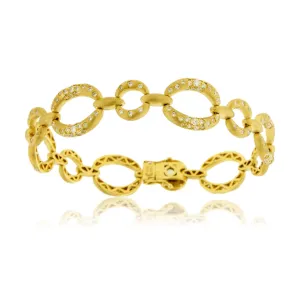 Gold Satin Finish Flush Set Diamond Oval Link Bracelet