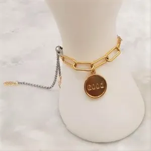 Good Affirmation Charm Paperclip Slider Bracelet 2 Tone