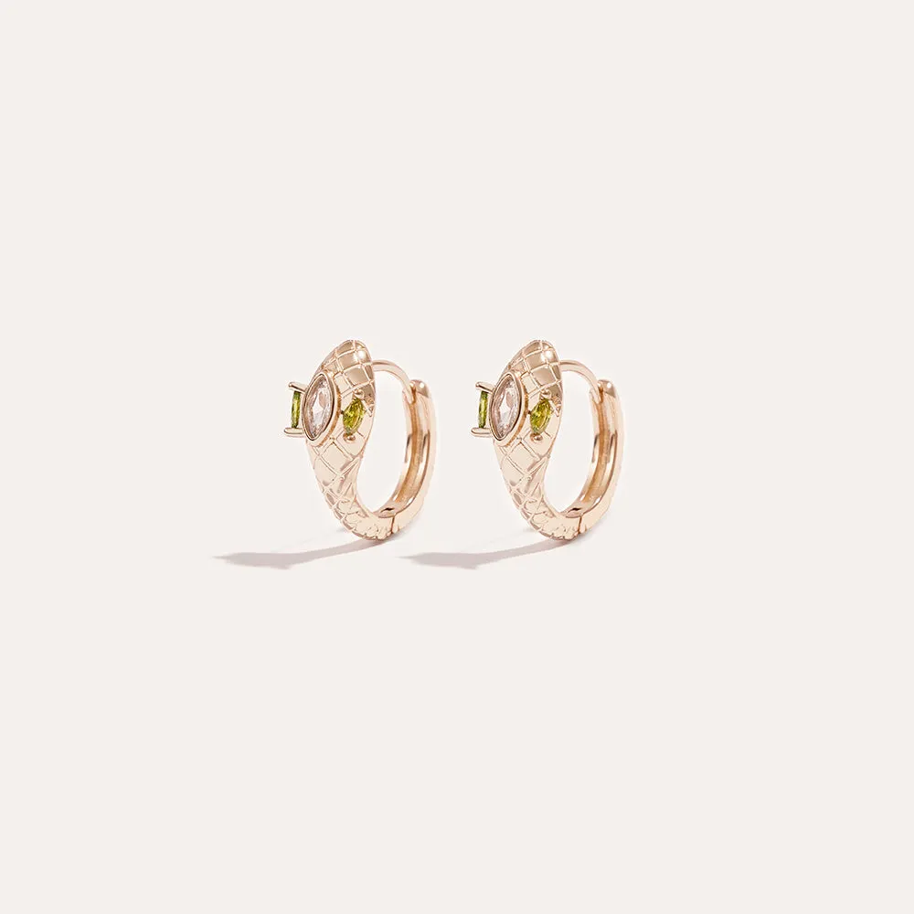 Green Peridot Snake Hoop Earrings in 14kt Gold Over Sterling Silver