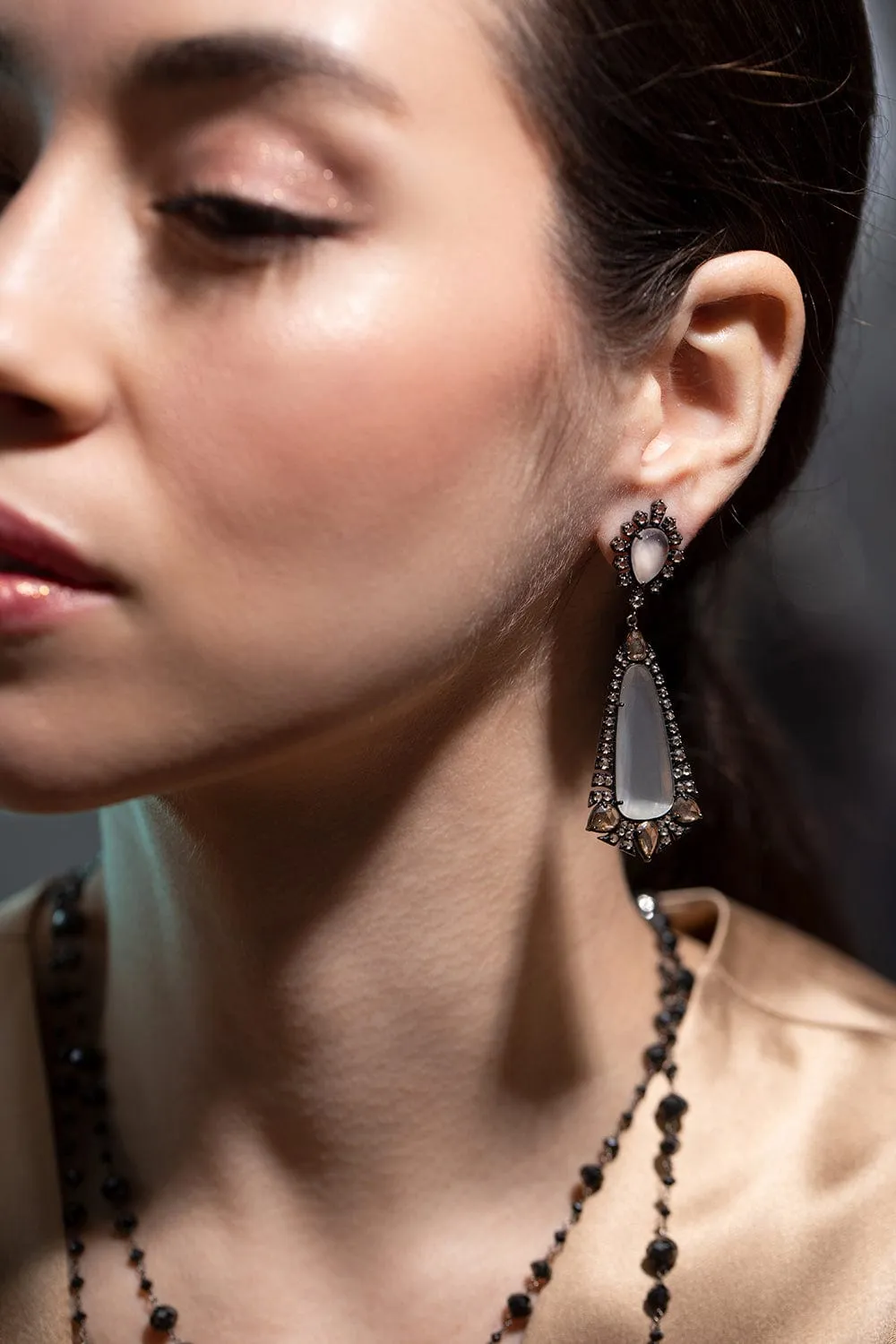 Grey Moonstone Drop Earrings
