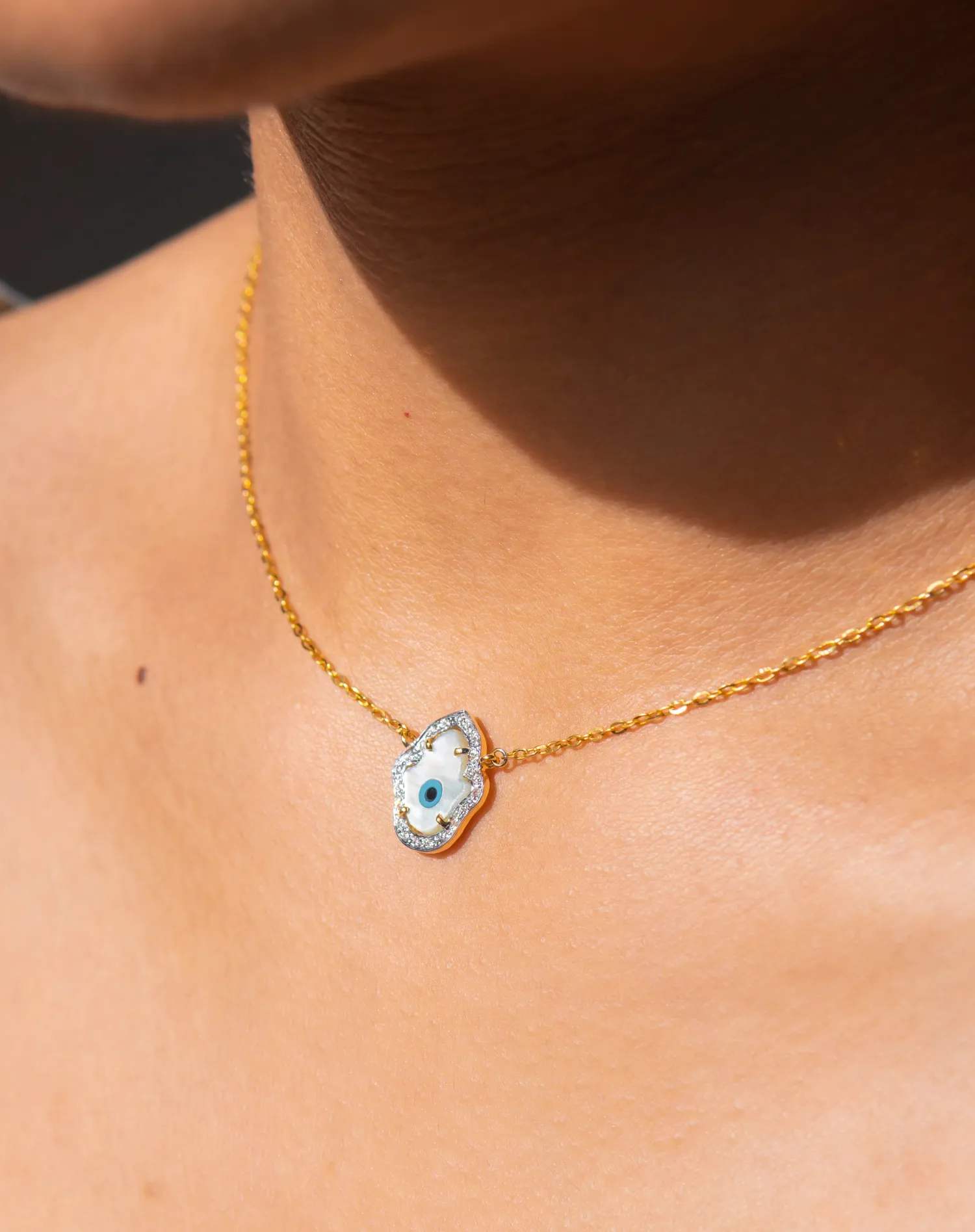 Hamsa Hand Evil Eye Diamond Necklace