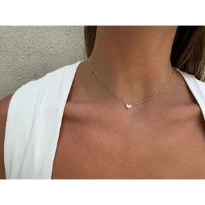 Heart Gold 14K Necklace- White stone