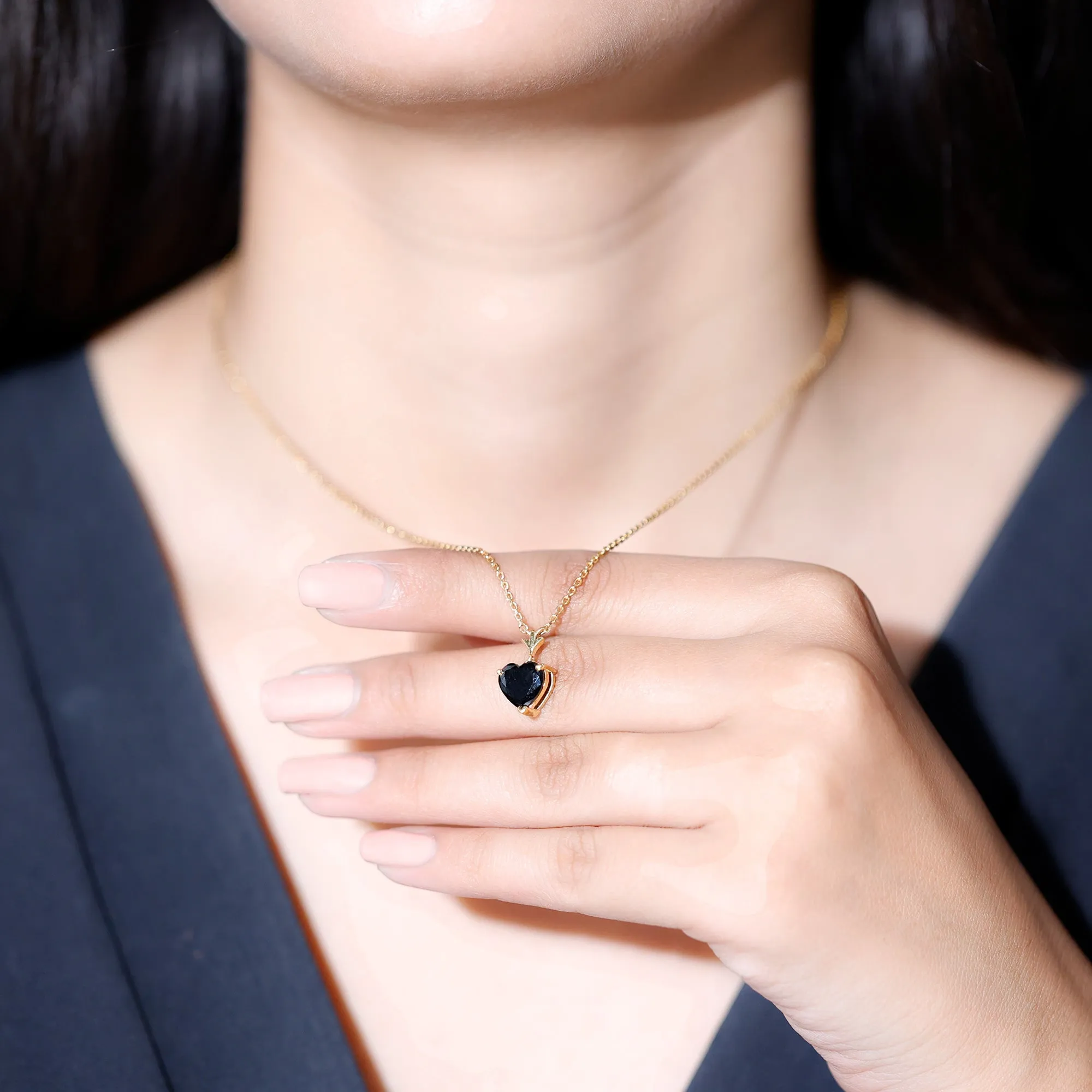 Heart Shape Created Black Diamond Solitaire Necklace in Gold