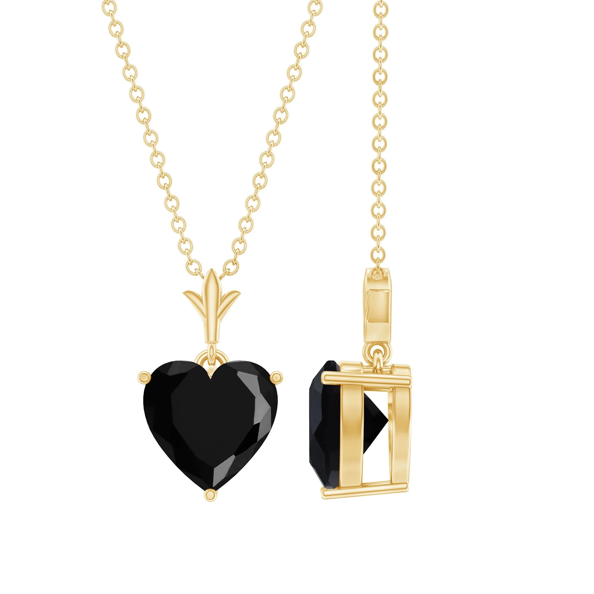 Heart Shape Created Black Diamond Solitaire Necklace in Gold
