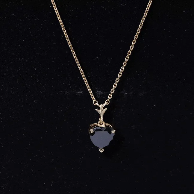 Heart Shape Created Black Diamond Solitaire Necklace in Gold