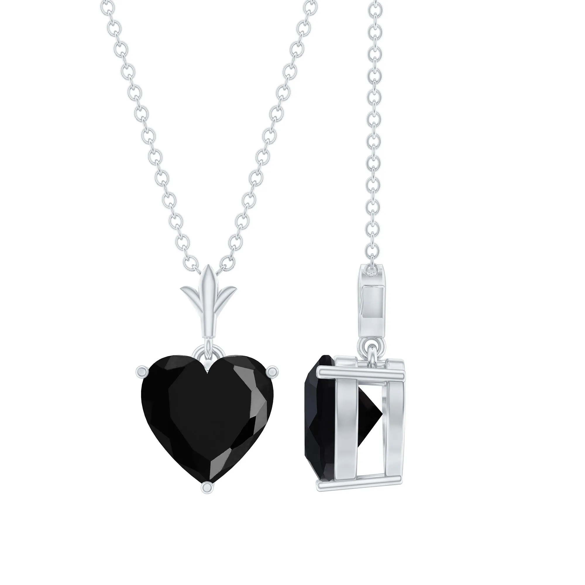 Heart Shape Created Black Diamond Solitaire Necklace in Gold