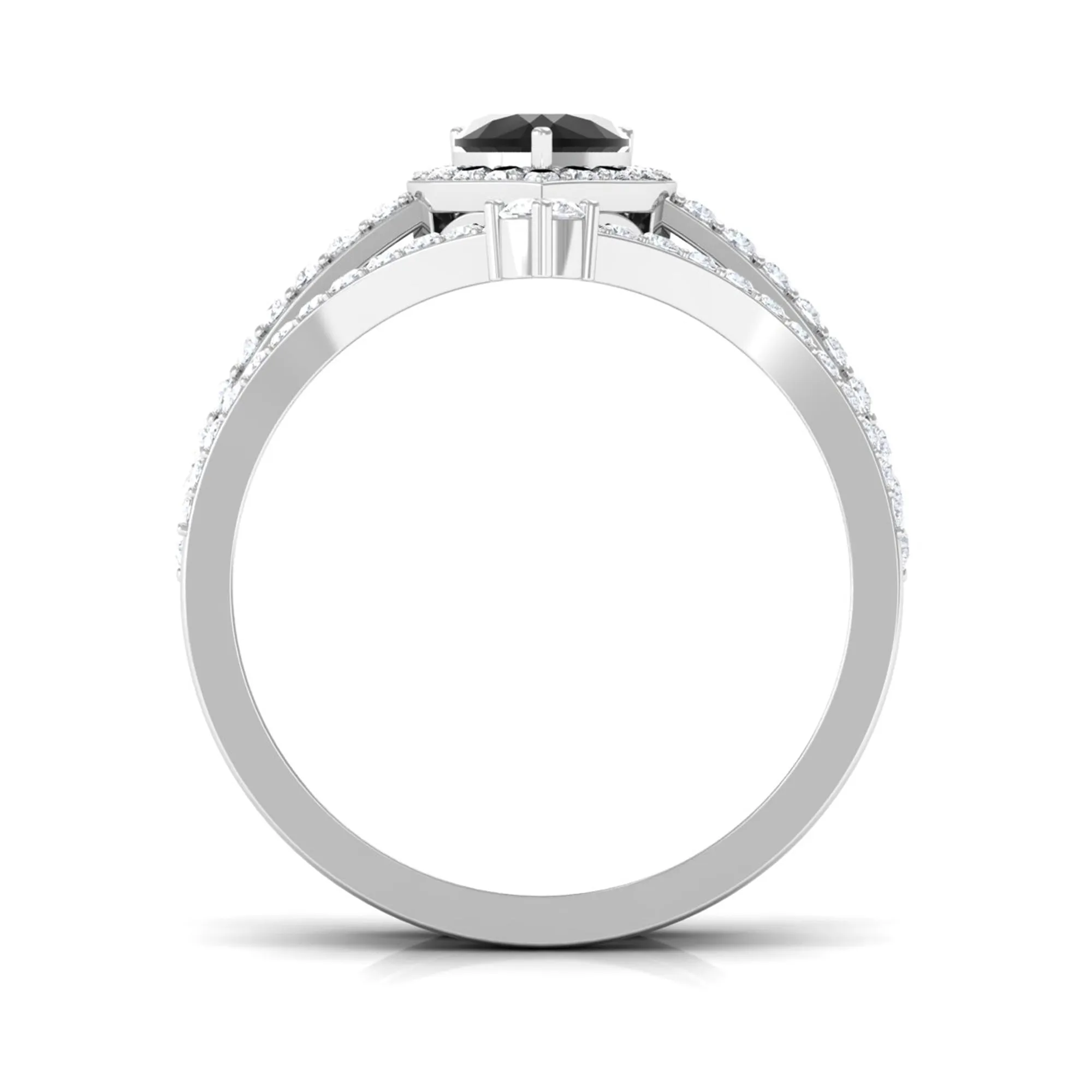 Heart Shape Natural Black Onyx Ring Set with Diamond