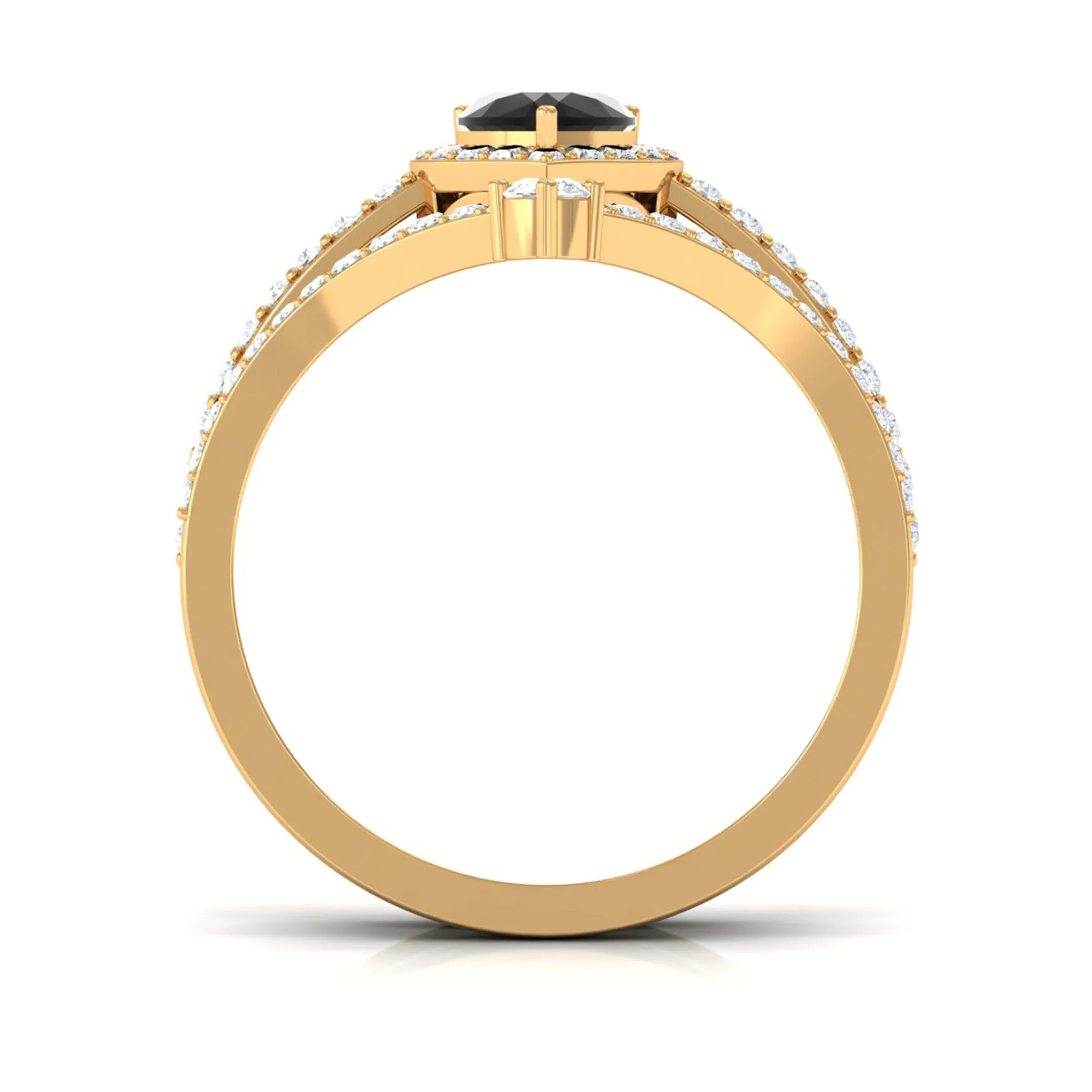 Heart Shape Natural Black Onyx Ring Set with Diamond