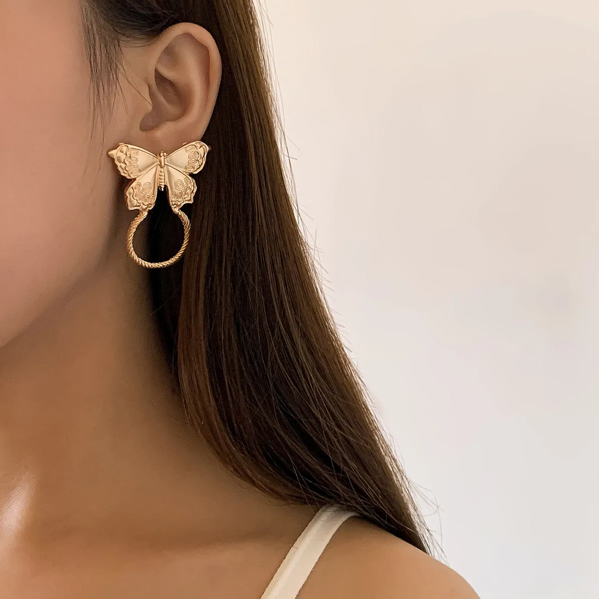 Hip Hop Geometric Threaded Metal Ring Earrings