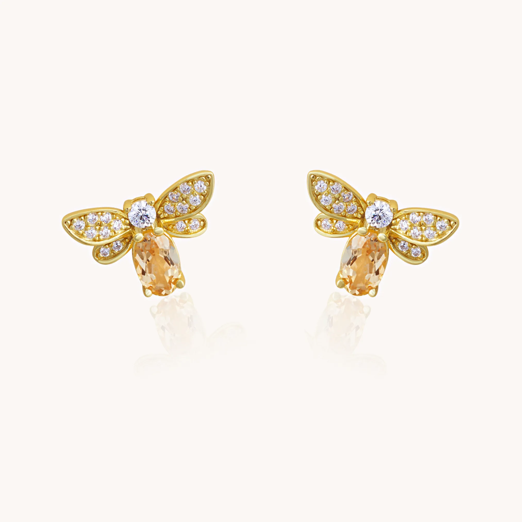 Honeybee Citrine Gold Stud Earrings