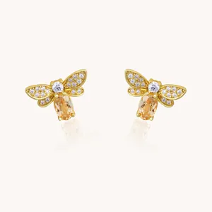 Honeybee Citrine Gold Stud Earrings