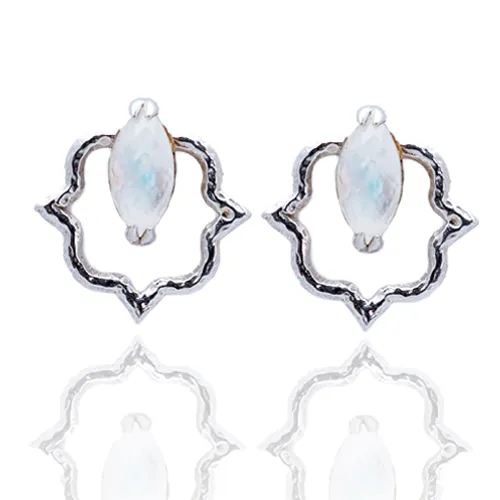 India Affair Moonstone Stud Earrings Silver
