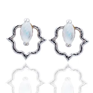 India Affair Moonstone Stud Earrings Silver