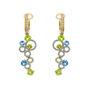 Italian Bubble Drop Earrings with Peridot, Topaz and Diamonds