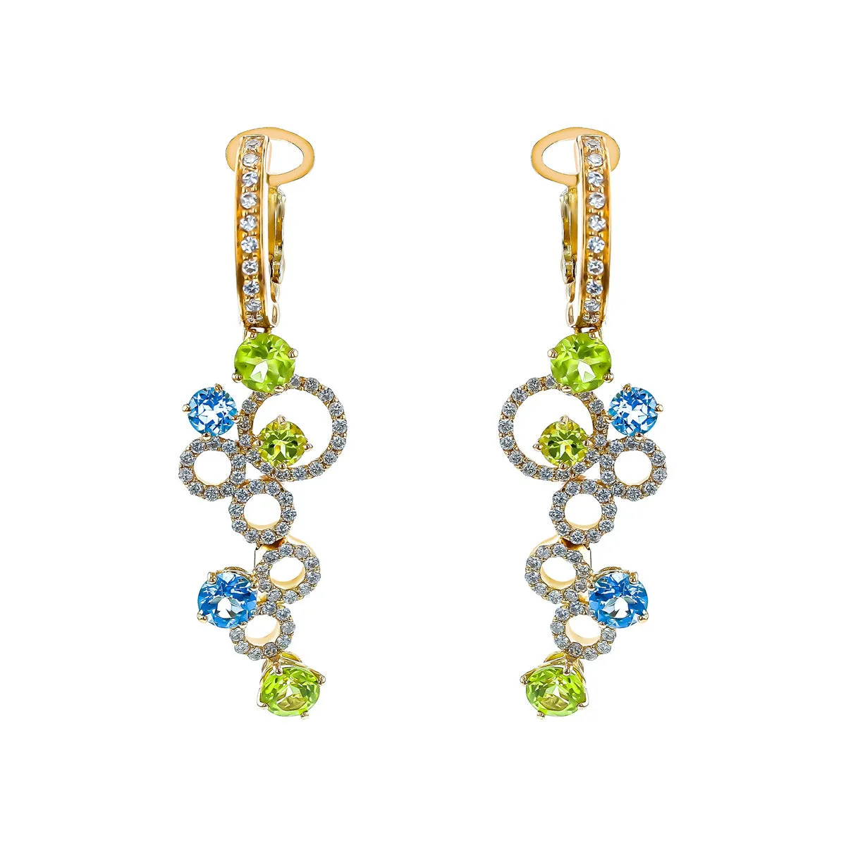 Italian Bubble Drop Earrings with Peridot, Topaz and Diamonds