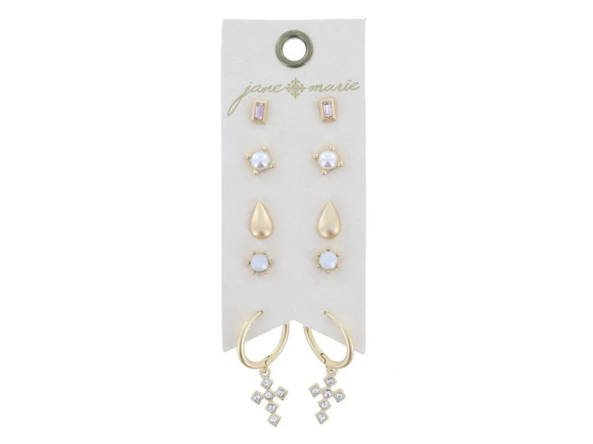 Jane Marie - Earring Set, Cross & Moonstone
