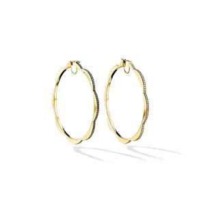 Jumbo Yellow Gold Triplet Hoop Earrings with Black and White Diamonds