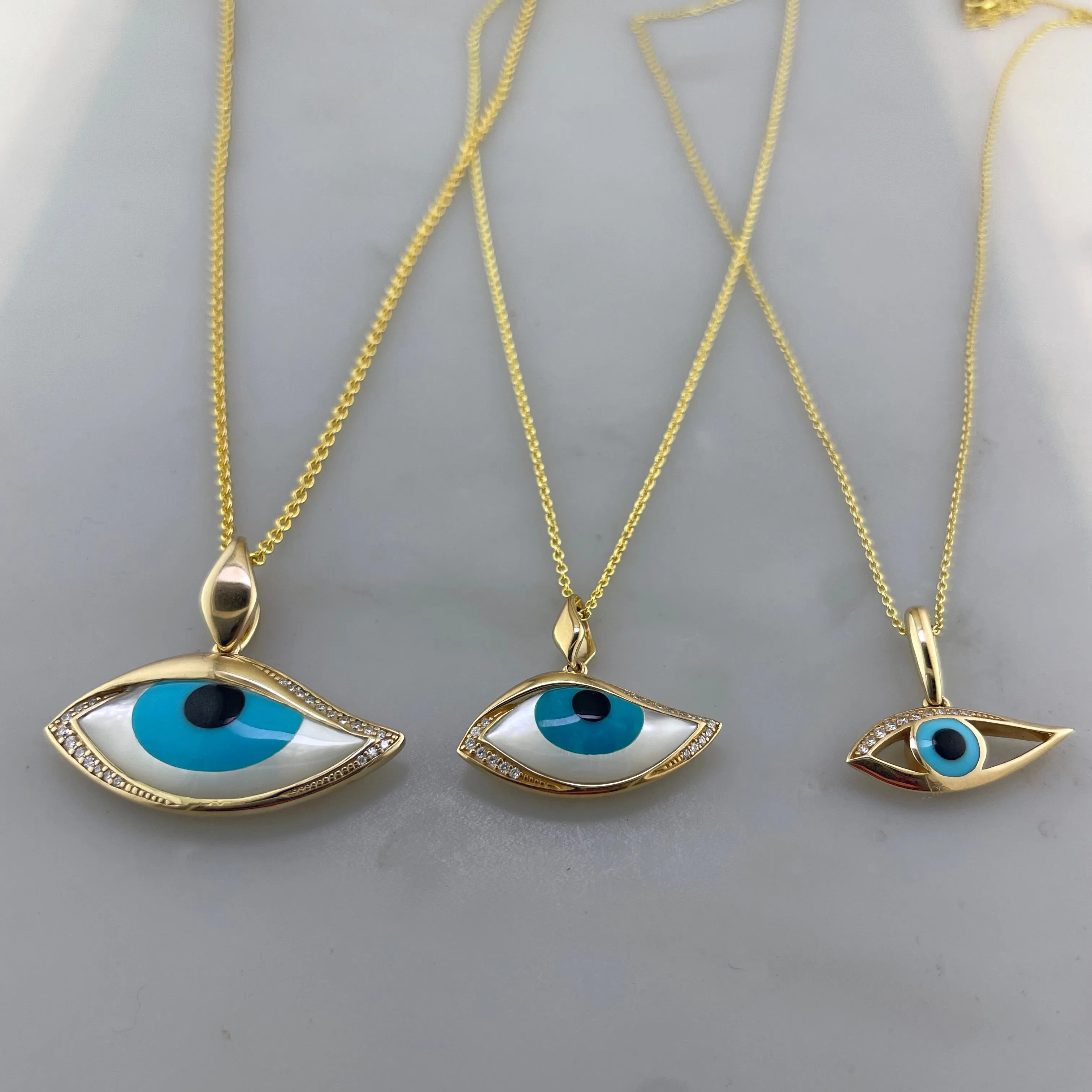 Kabana Kalo Mati 14K Yellow Gold Blue Evil Eye Diamond Pendant with Turquoise Inlay GPCF485OXTMW No Chain