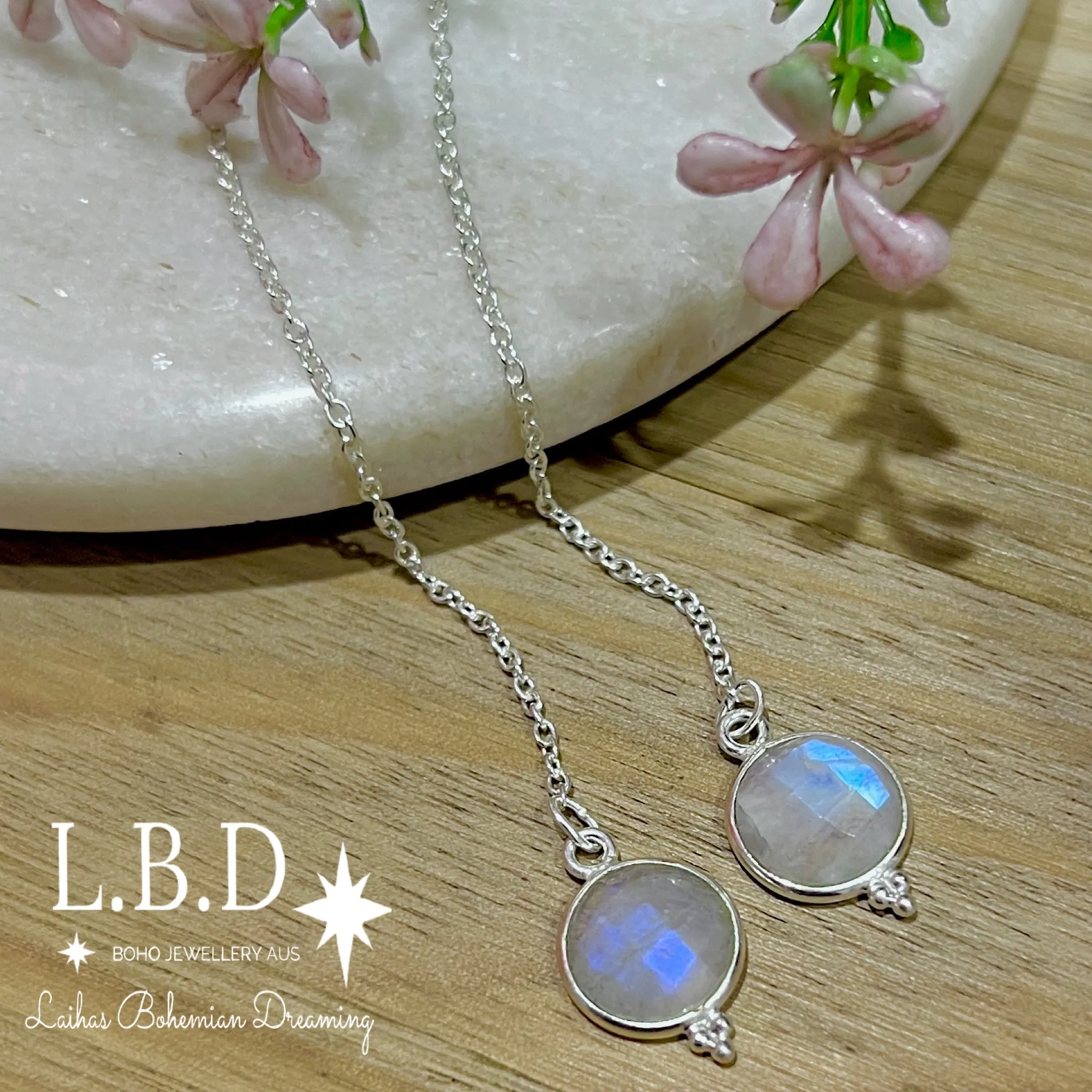 Laihas Free Spirit Threader Moonstone Earrings