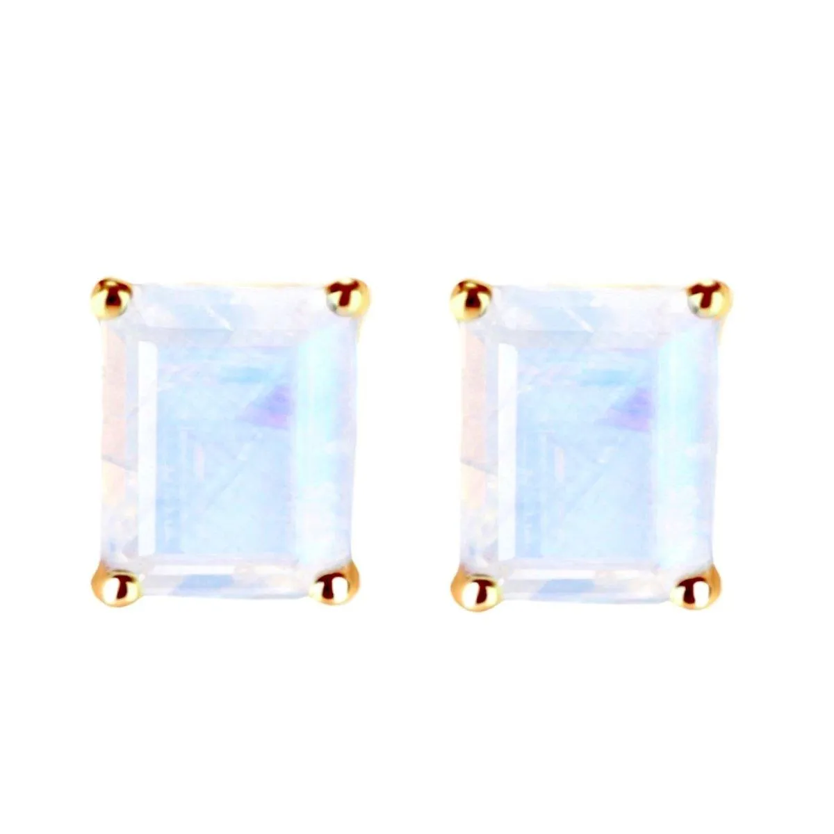 Laihas Miraculous Emerald Cut Moonstone Gold Stud Earrings