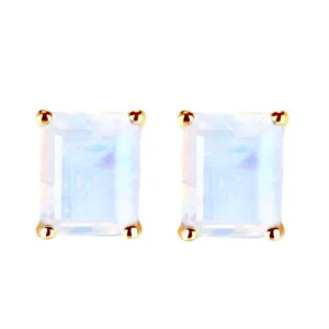 Laihas Miraculous Emerald Cut Moonstone Gold Stud Earrings