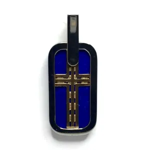 Lapis Inlaid Dog Tag Cross Pendant