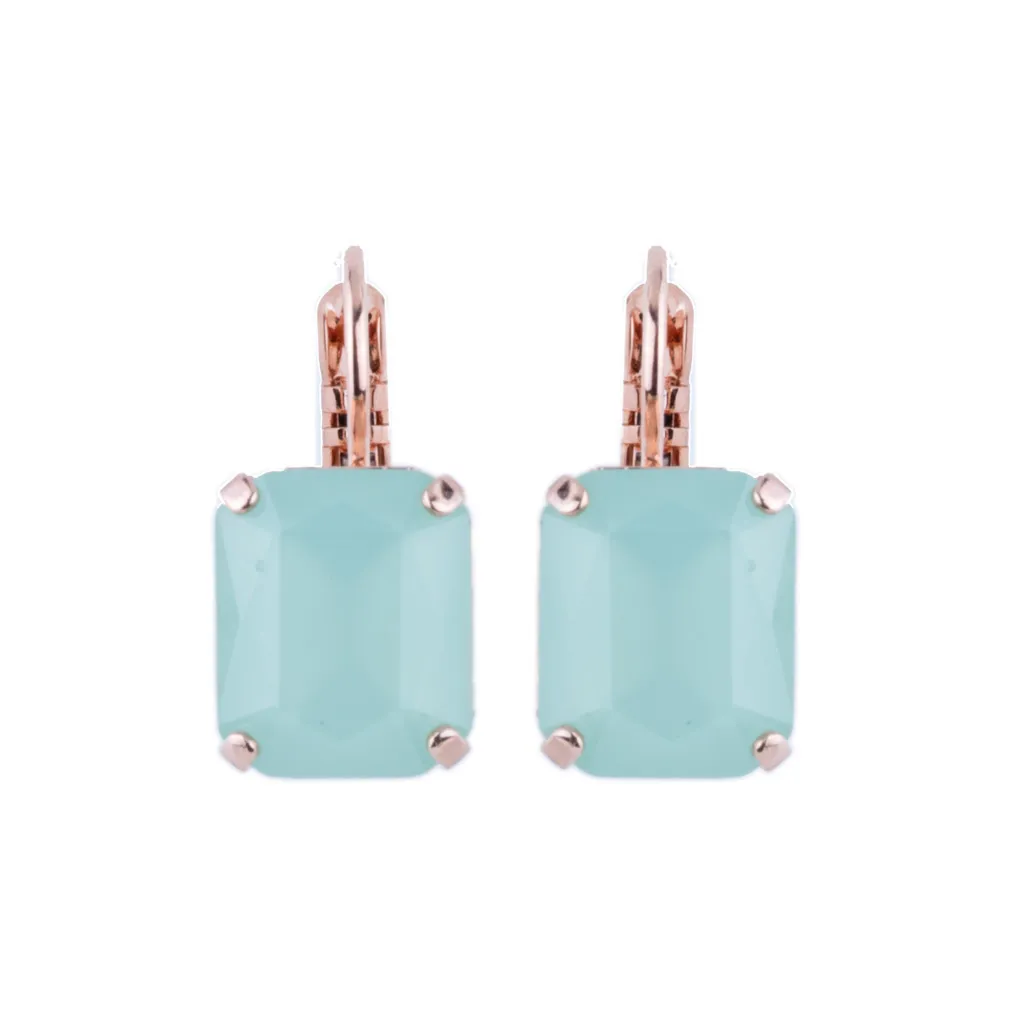 Large Emerald Cut Leverback Earrings in "Seafoam" *Custom*