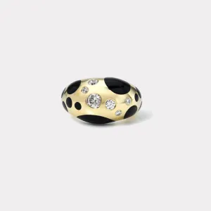 Large Polka Dot Onyx Bombe Ring with .58ct Diamonds