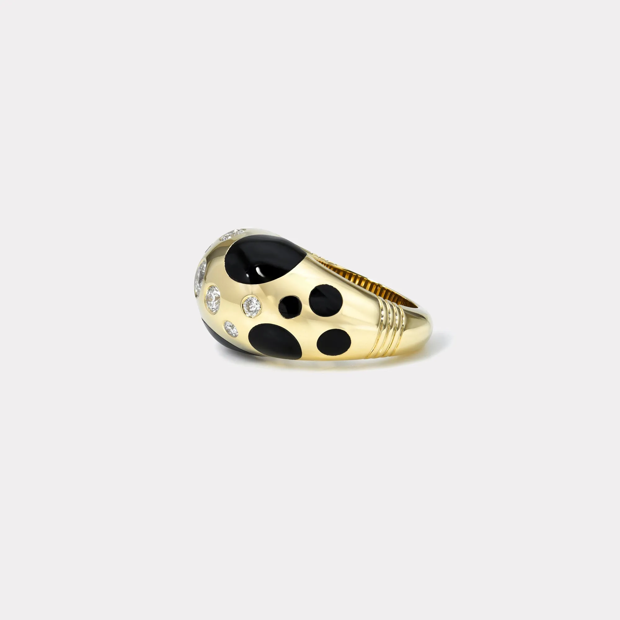 Large Polka Dot Onyx Bombe Ring with .58ct Diamonds