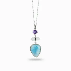 Larimar, Clear Quartz and Amethyst Necklace