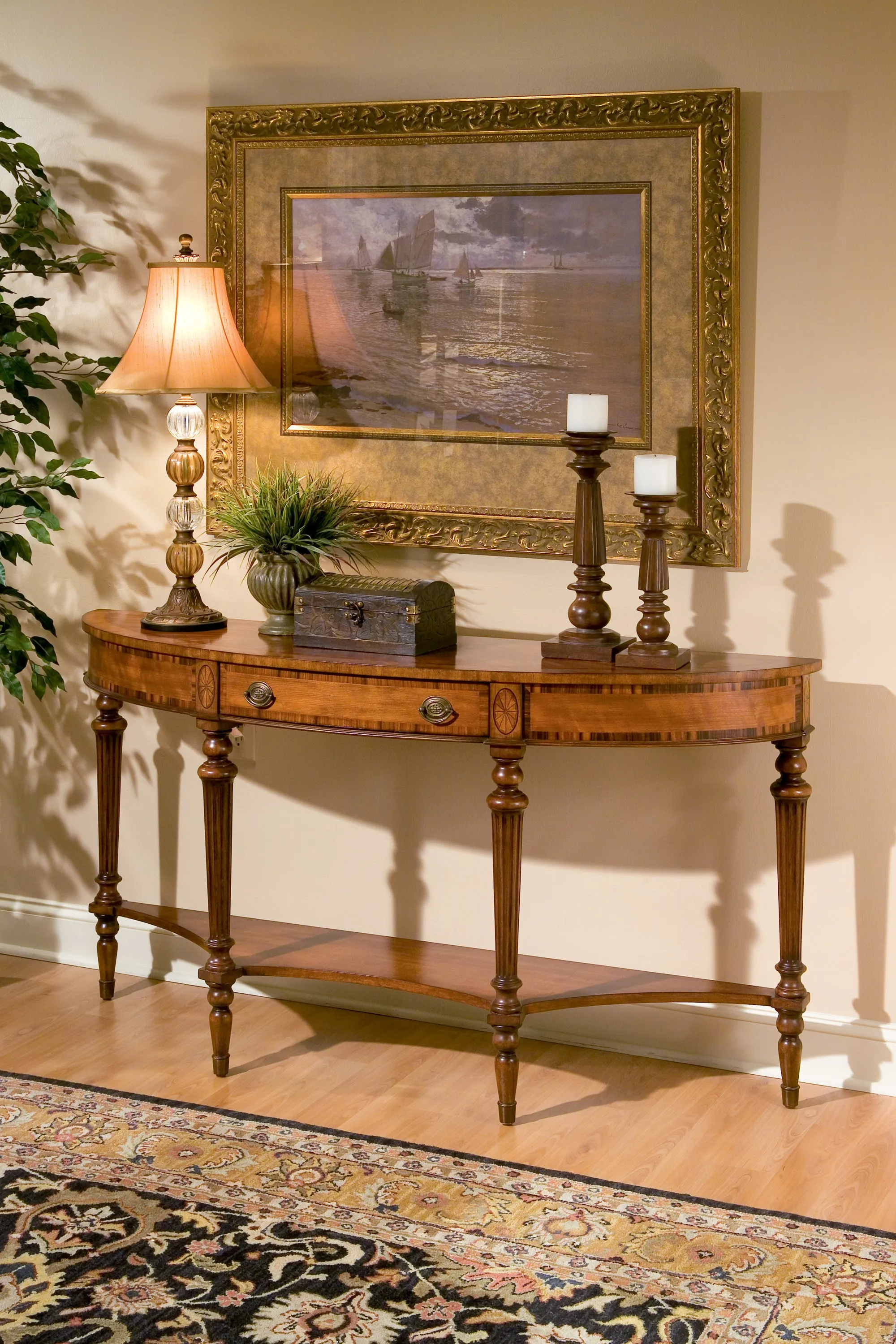 Latham Demilune Console Table in Medium Brown  1510090