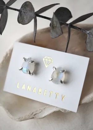 Libra Earrings - Rainbow Moonstone