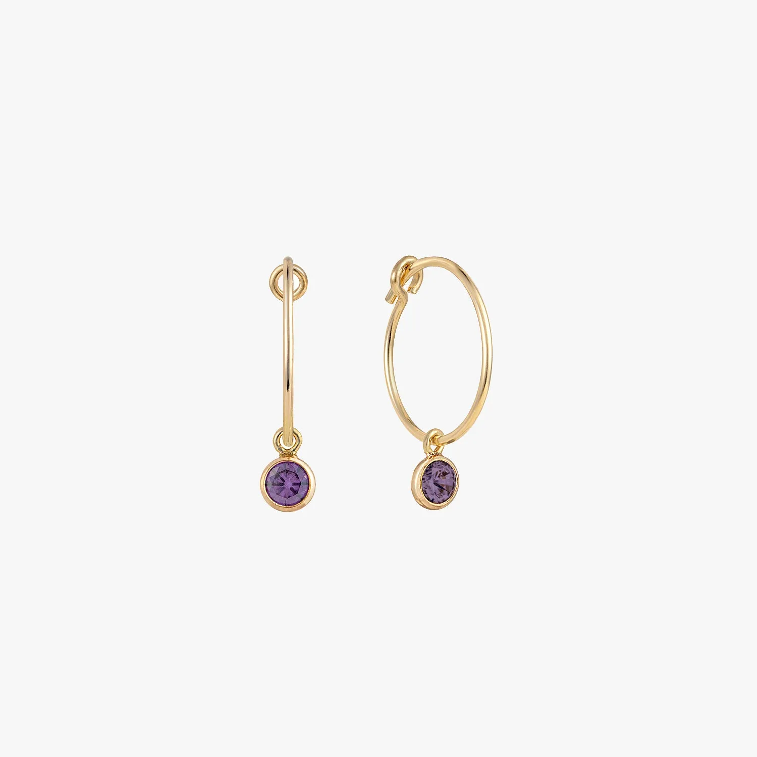 Little Amethyst Bezel Hoop Earrings