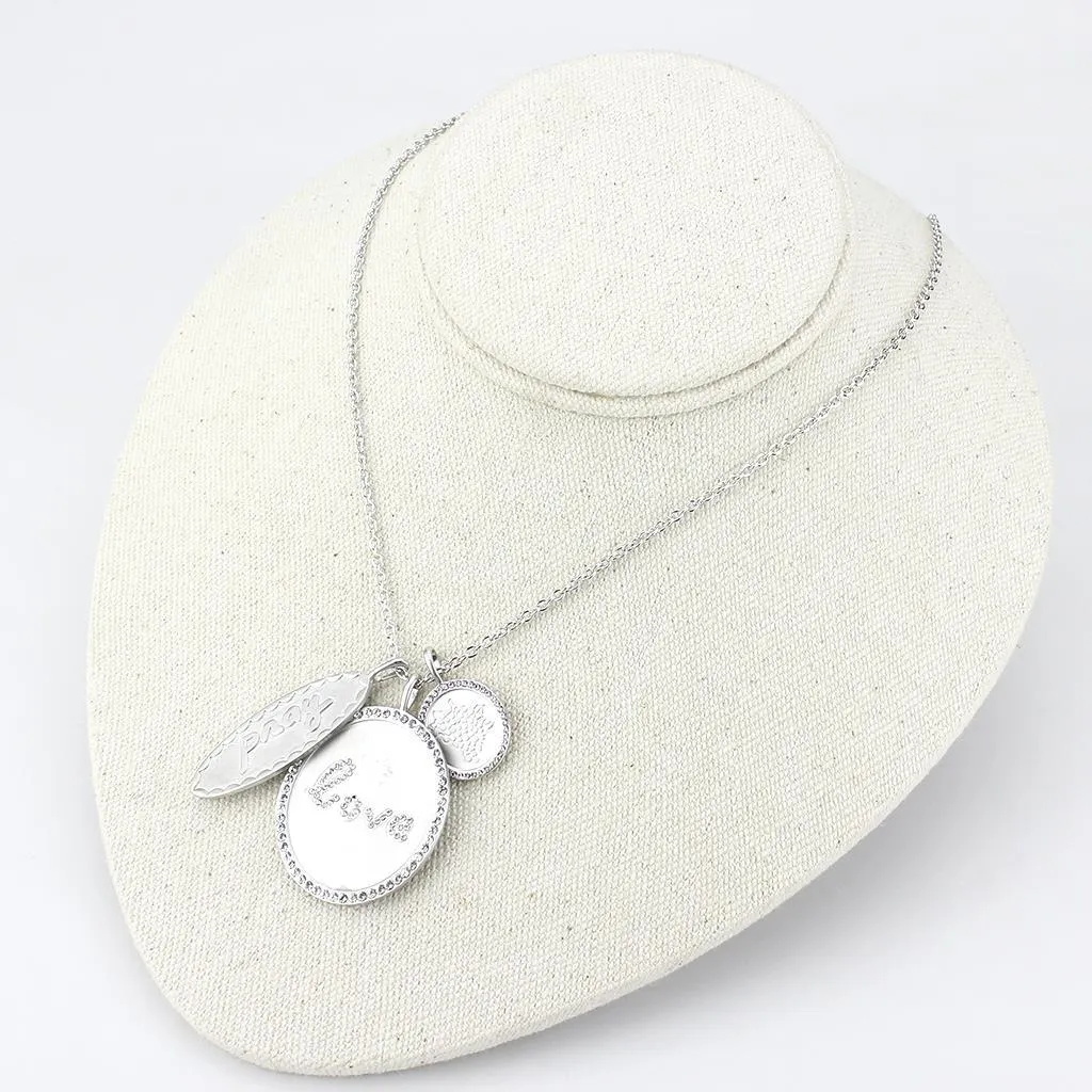LO4693 - Rhodium Brushed Brass Necklace with Top Grade Crystal  in Light Amethyst