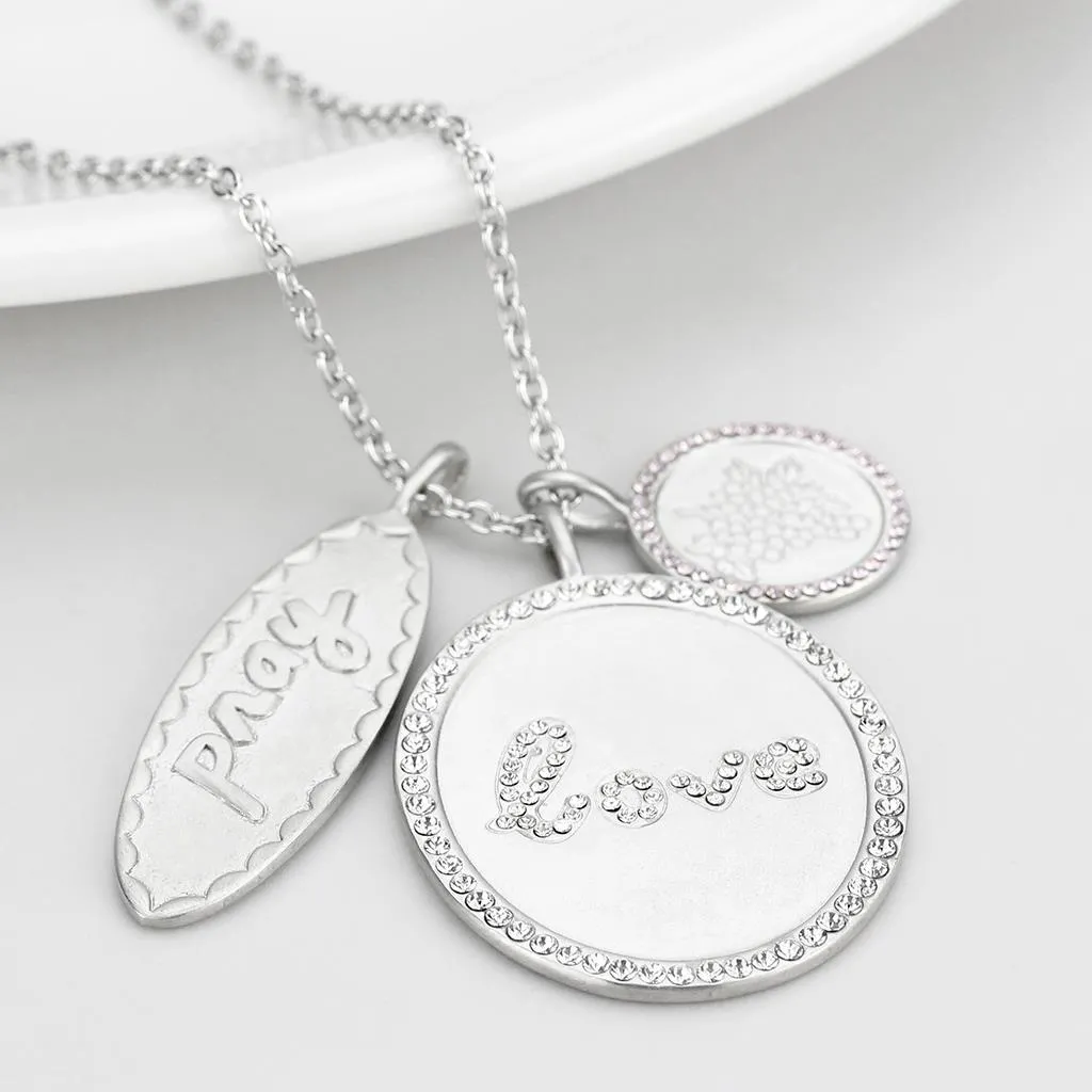 LO4693 - Rhodium Brushed Brass Necklace with Top Grade Crystal  in Light Amethyst