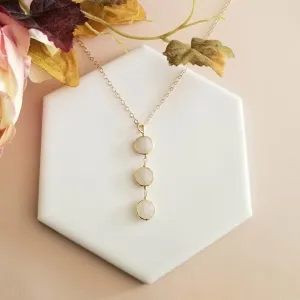 Long Moonstone Pendant Necklace, Gemstone Y Necklace