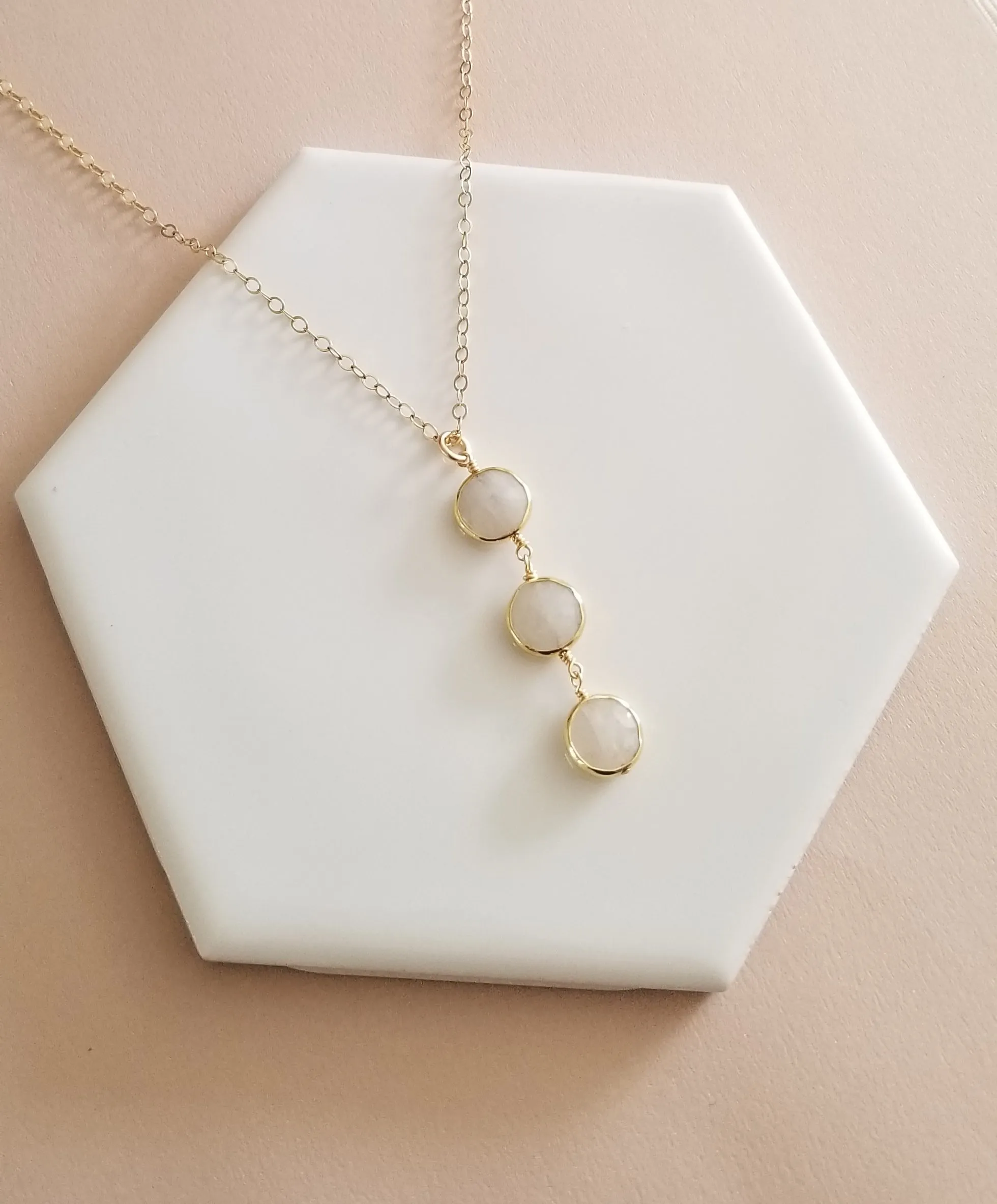 Long Moonstone Pendant Necklace, Gemstone Y Necklace