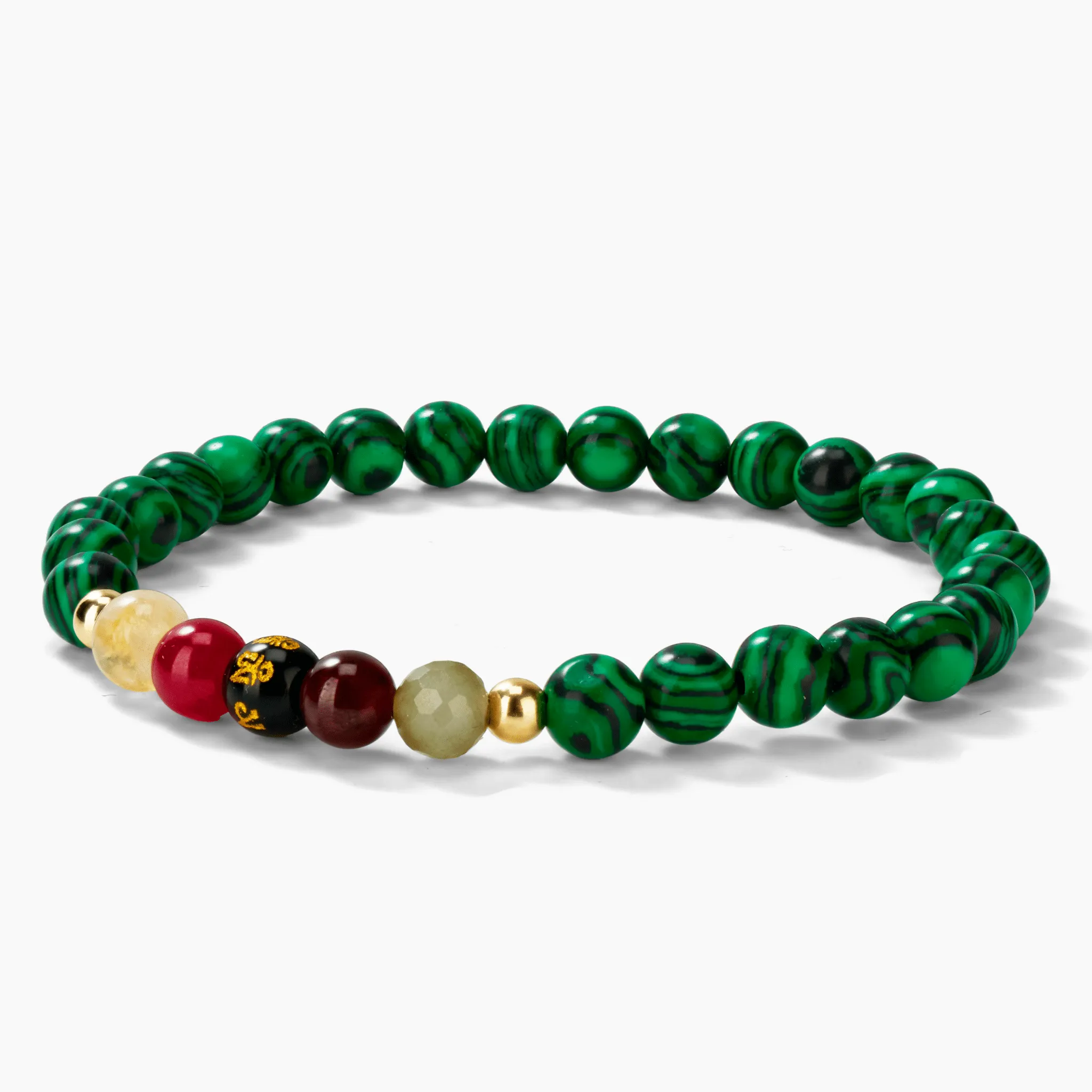 Malachite Mega Growth Lucky 7 Gemstone Bracelet With REAL Gold