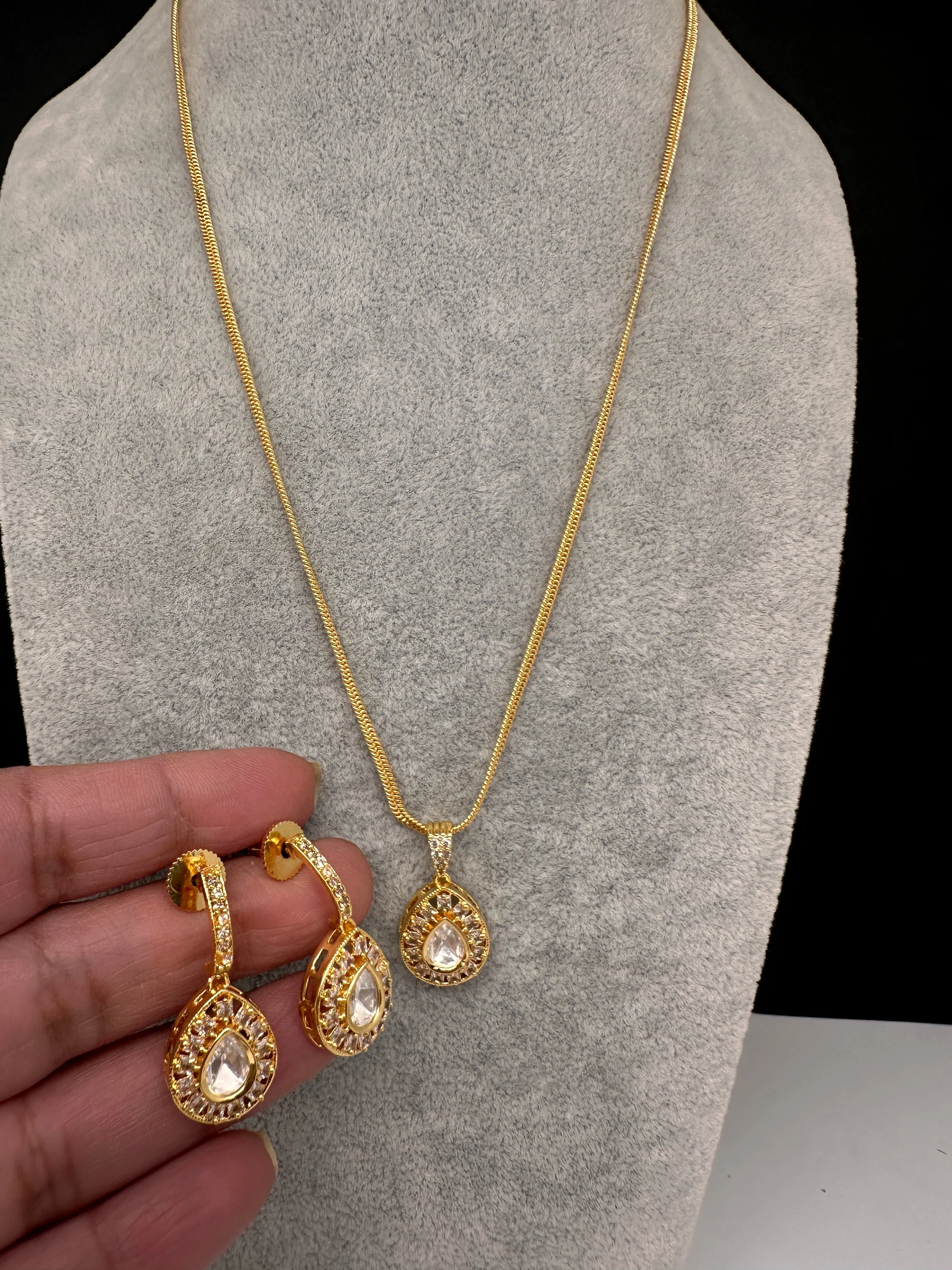 Moissanite AD Pendent Set Dainty Chain Necklace