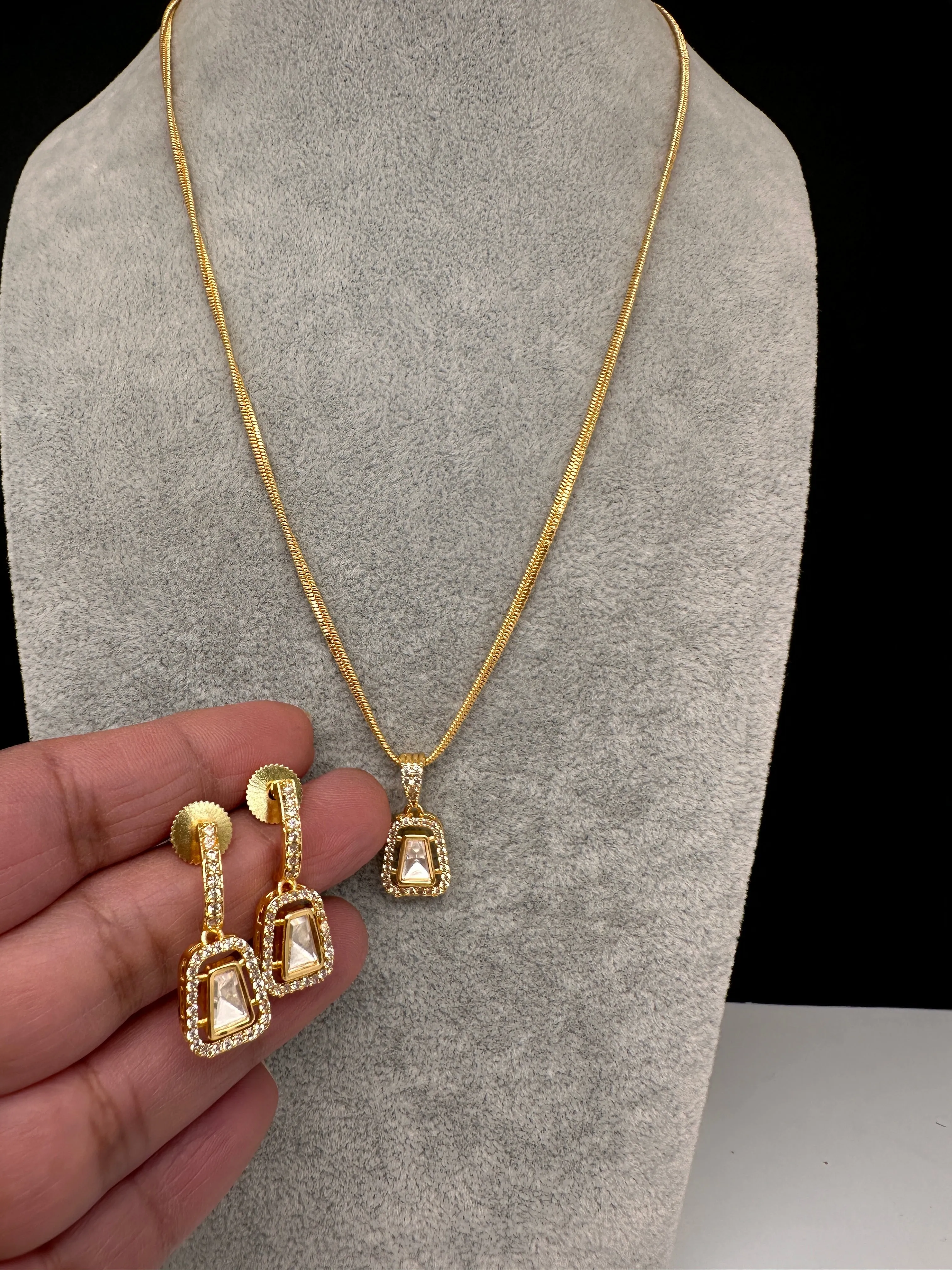 Moissanite AD Pendent Set Dainty Chain Necklace