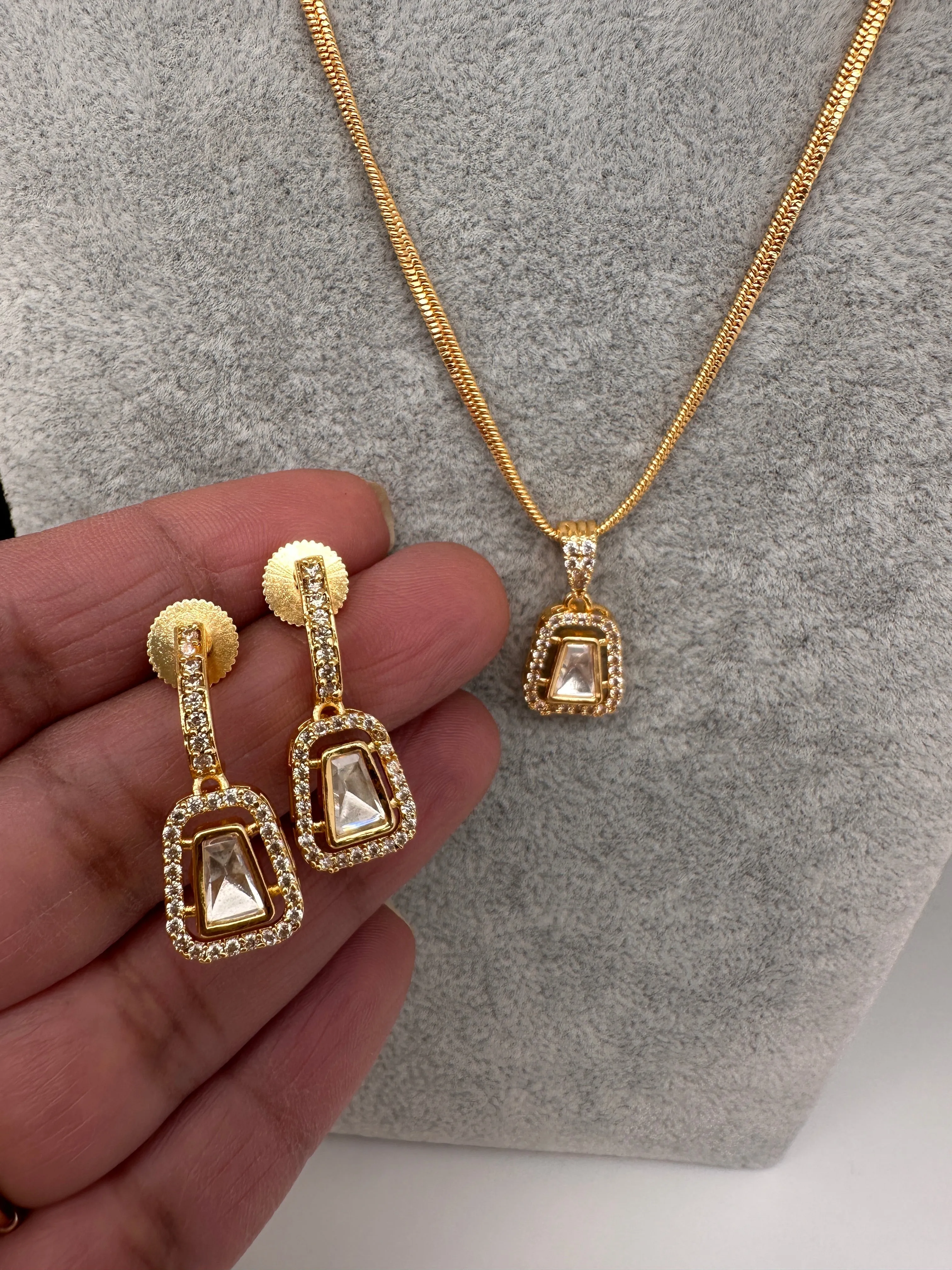 Moissanite AD Pendent Set Dainty Chain Necklace