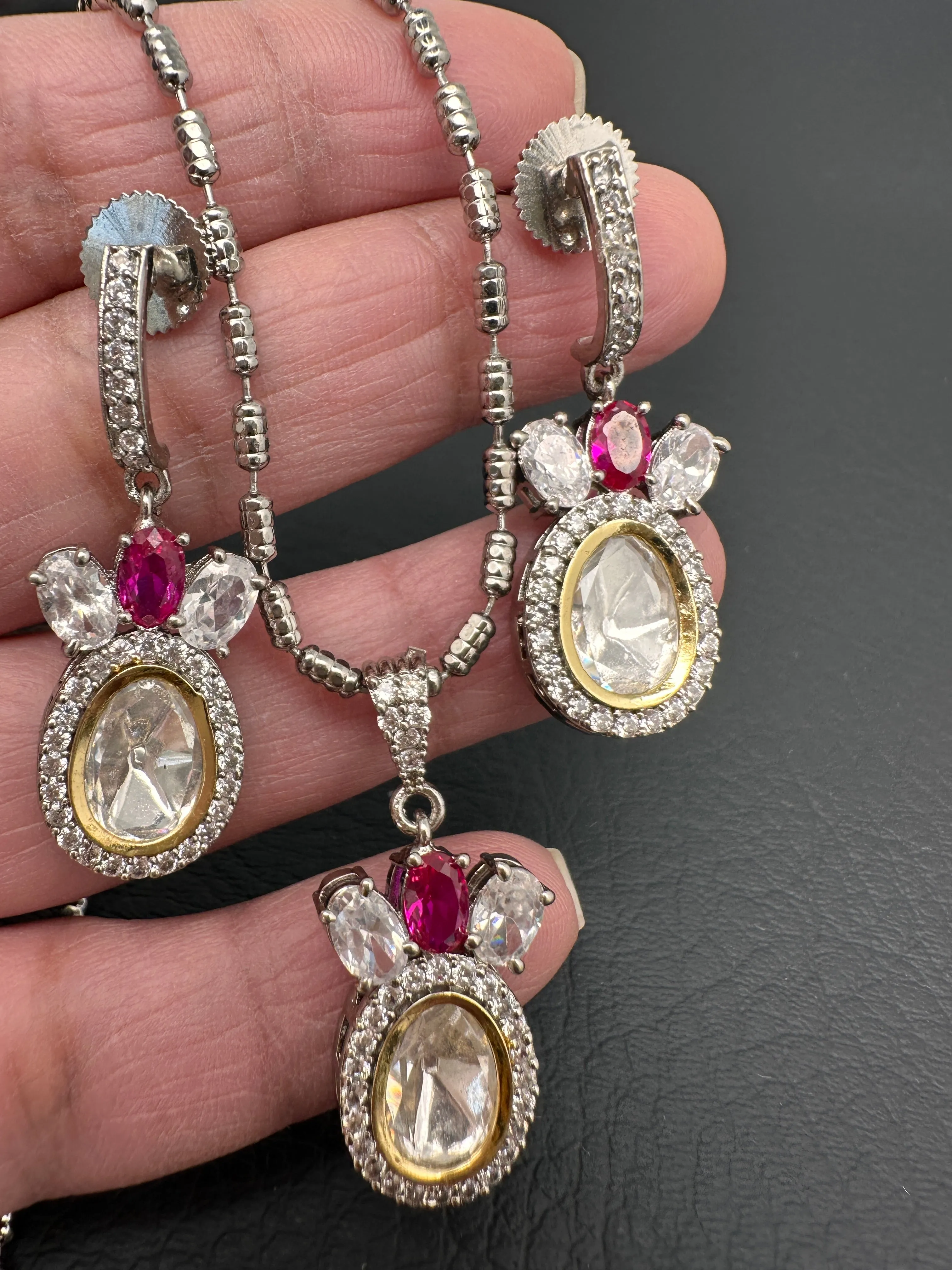 Moissanite AD Pendent Set Dainty Silver Chain Necklace