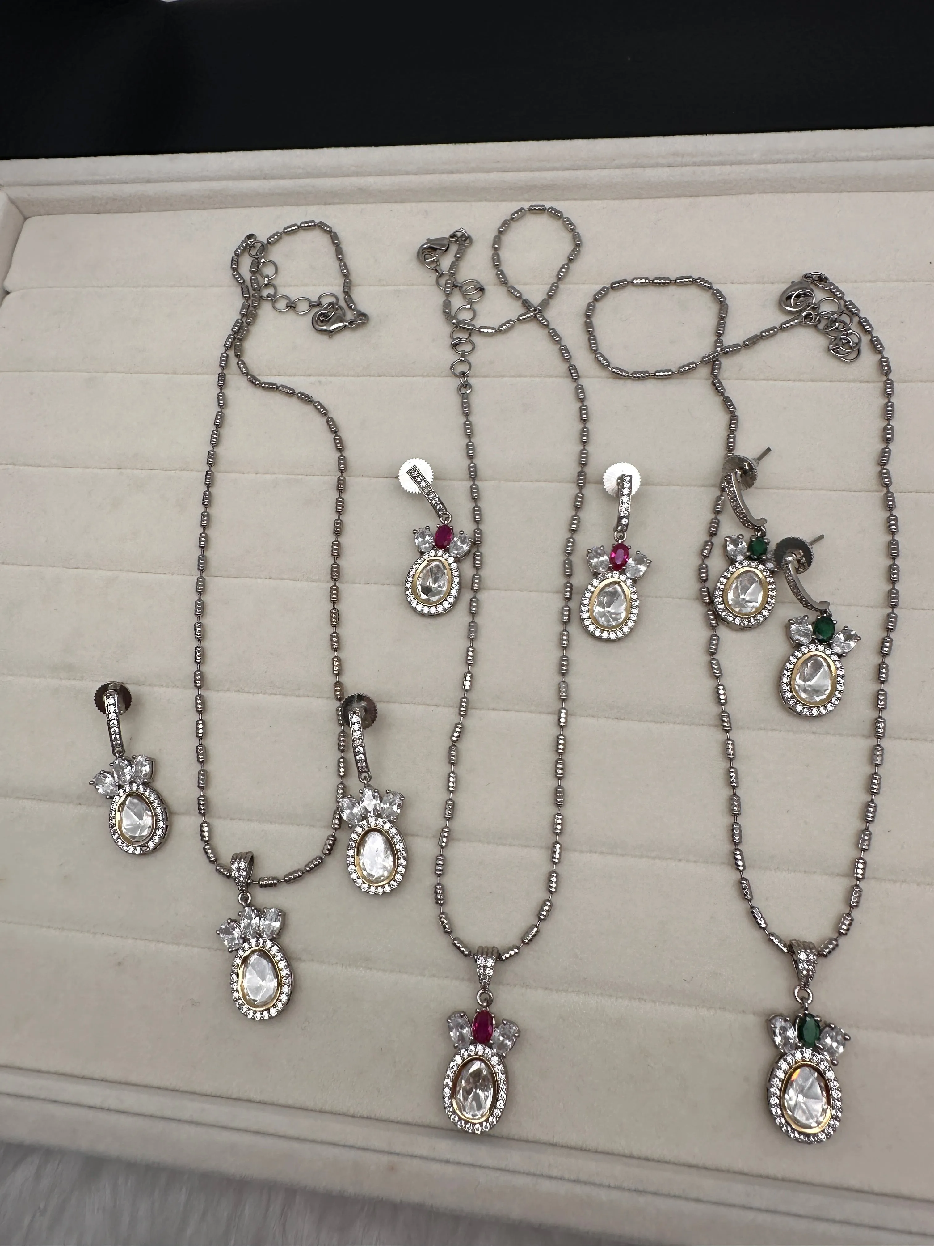 Moissanite AD Pendent Set Dainty Silver Chain Necklace