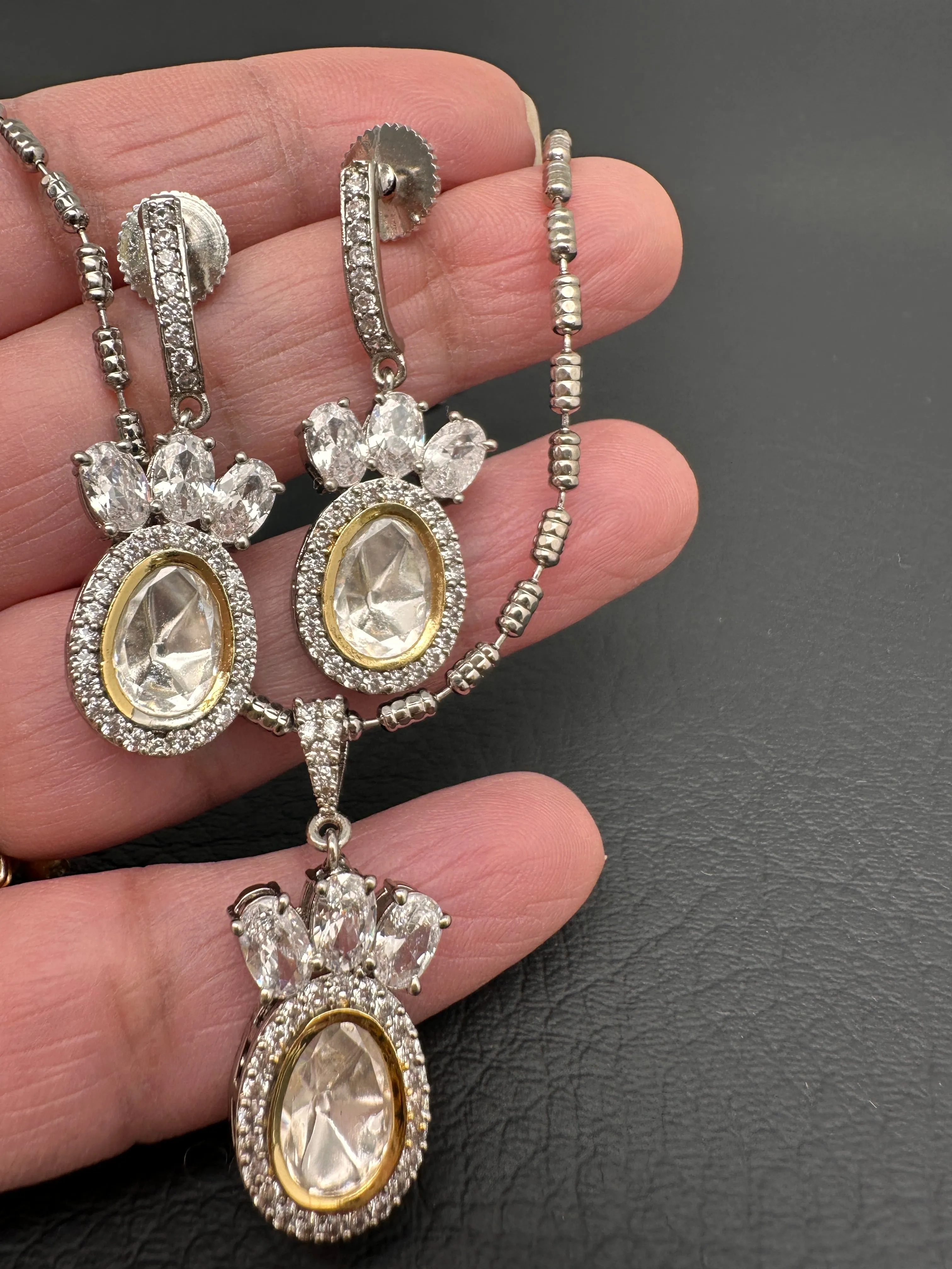 Moissanite AD Pendent Set Dainty Silver Chain Necklace