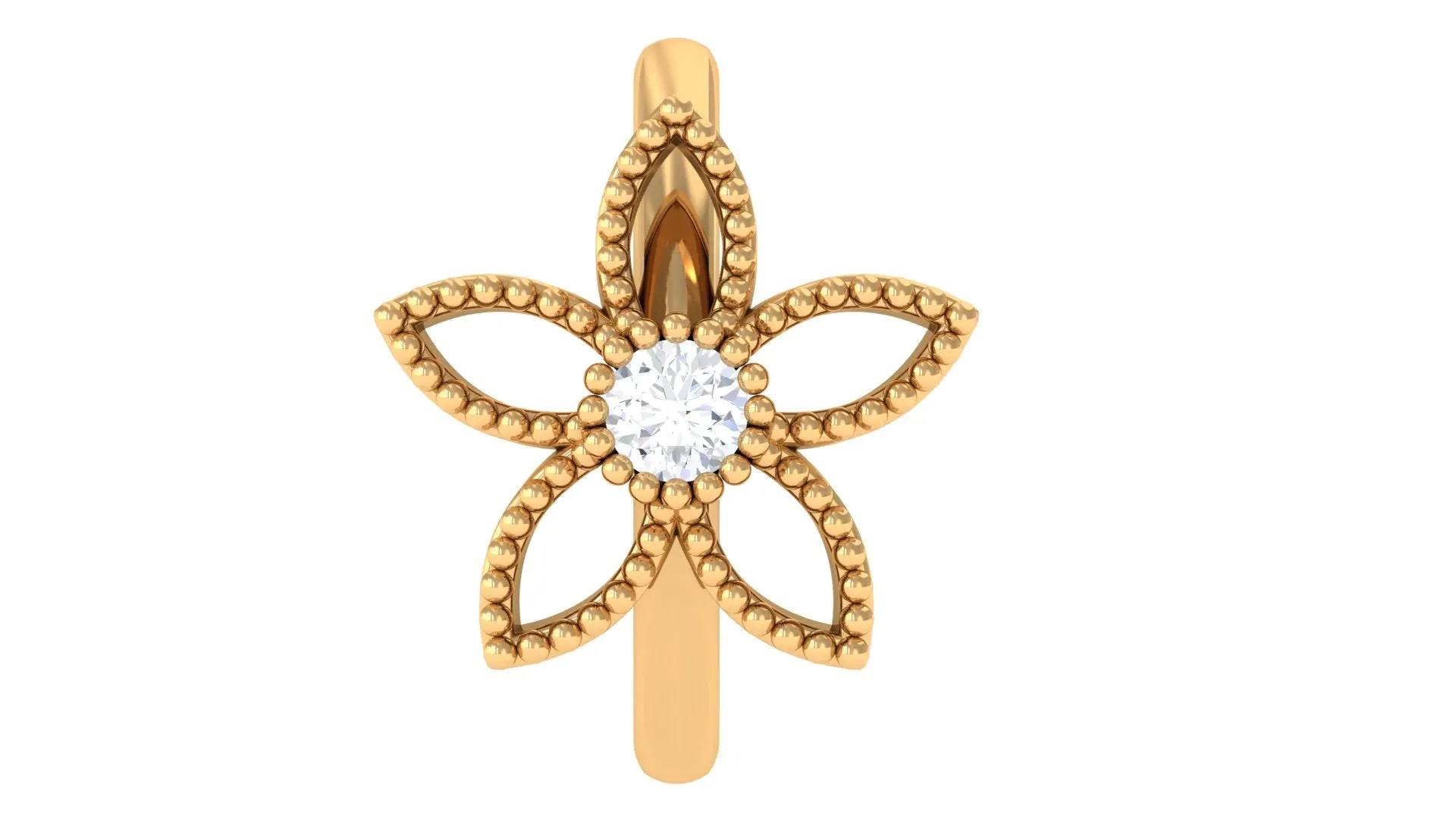 Moissanite Flower Conch Hoop Earring with Gold Beads