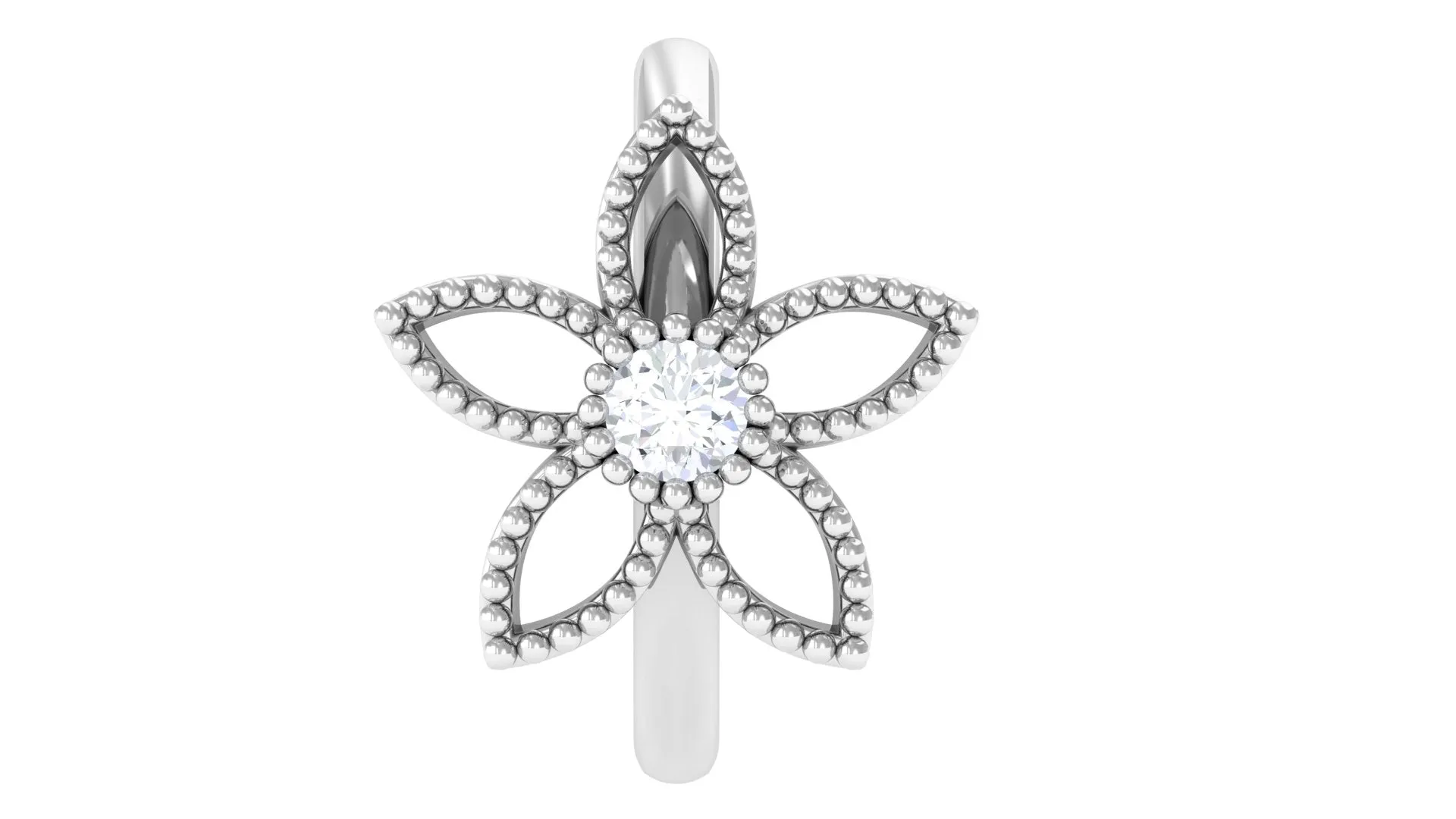 Moissanite Flower Conch Hoop Earring with Gold Beads