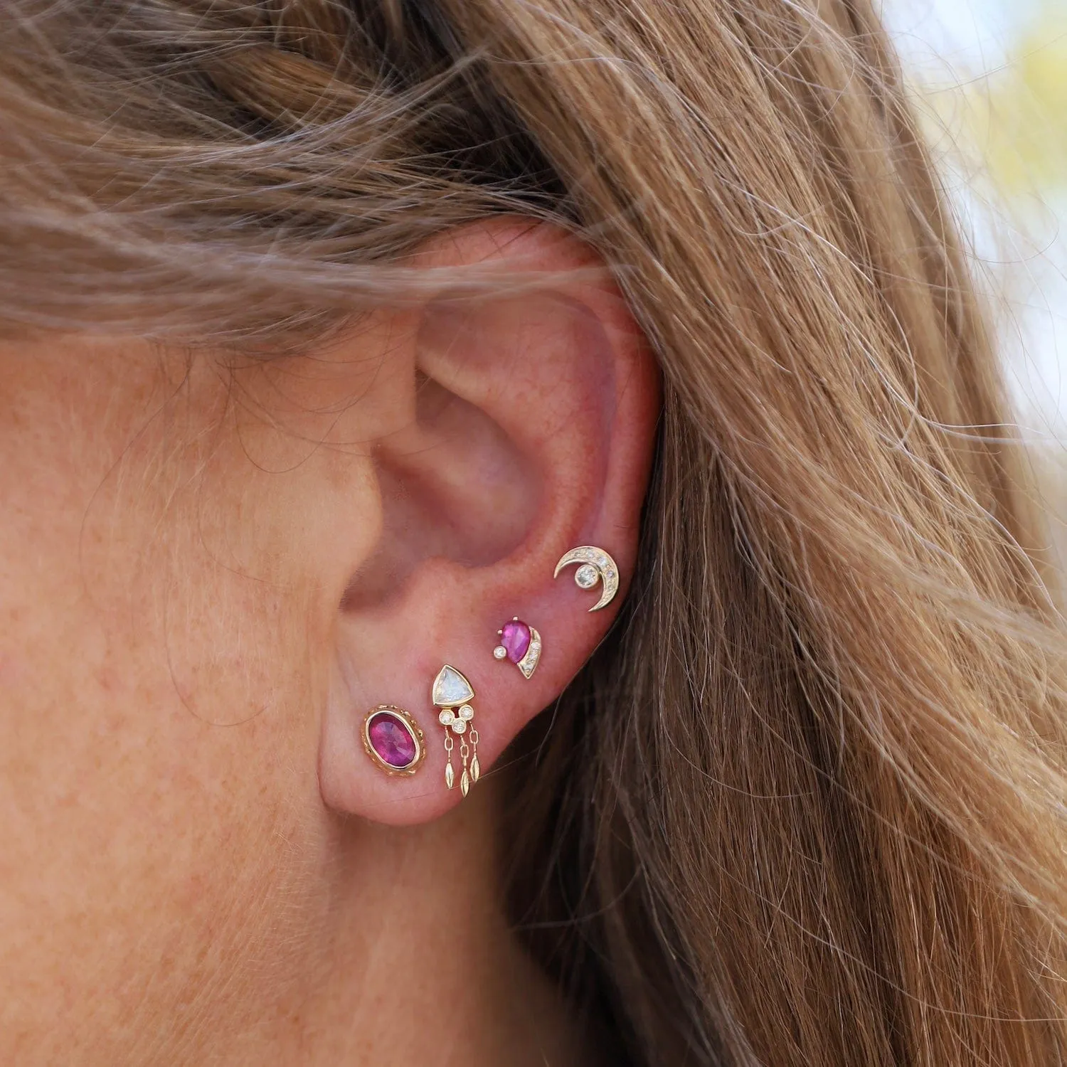 Moonstone & Diamonds Single Earring - SOLD AS A SINGLE