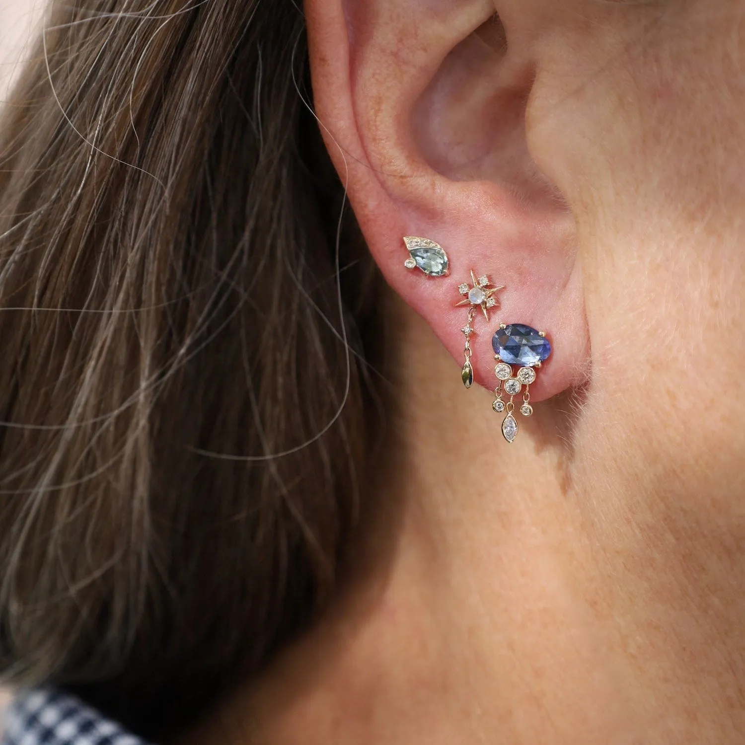 Moonstone & Diamonds Starburst Single Earring - SOLD AS A SINGLE
