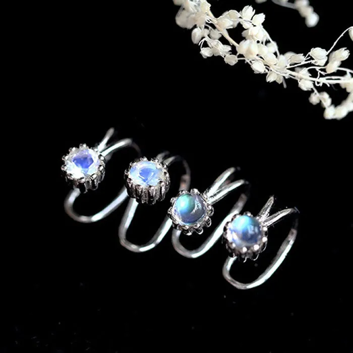 Moonstone Clip Earrings in Sterling Silver Handmade Jewelry Accessories for Women