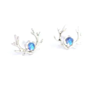 Moonstone Elk shaped Stud Earrings in White Gold Plated Sterling Silver Jewelry Accessories Women